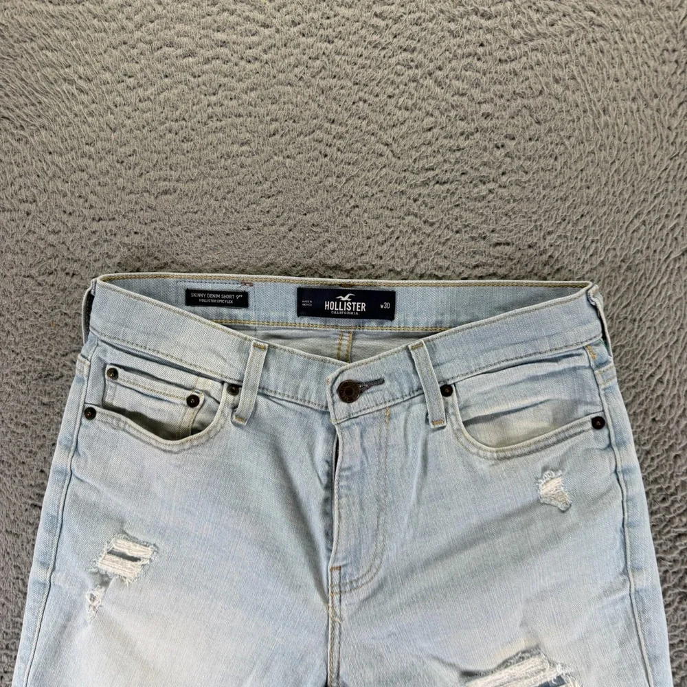 Hollister Epic Flex Shorts Mens 30 Blue Denim Bermuda Faded Distressed Stretch